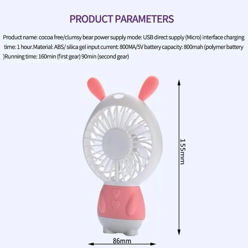 

Portable Rabbit Handheld Mini Fans Air Cooler USB Electric LED Night Light Desk