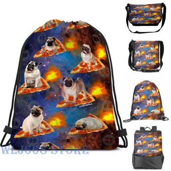 

Funny graphic print shoulder Bags women Pugs in Space Riding Pizza Single shoulder backpack travel for men Gym Bag