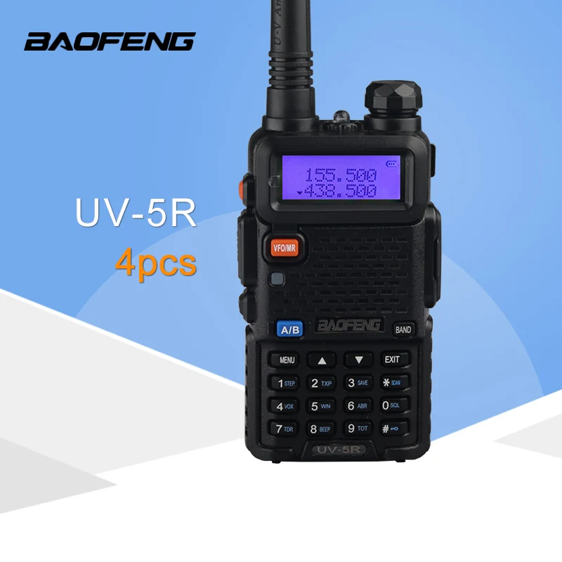 (4 шт) Baofeng UV5R Ham двухстороннее радио Walkie Talkie двухдиапазонный трансивер (черный)
