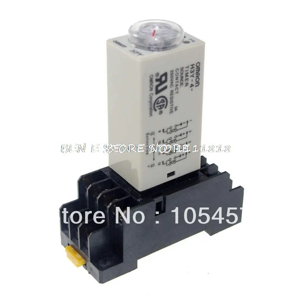 

1PCS 12VDC/24VDC/24VAC/110VAC/220VAC 12V H3Y-4 Power On Time Delay Relay Timer 0.2~5Min,Contact Form 4PDT,14Pins & Socket 3A