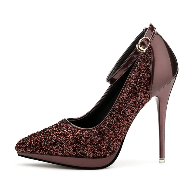 De La Chance Pointed Toe Sexy High Heel Shoes Woman Sequined Ankle ...