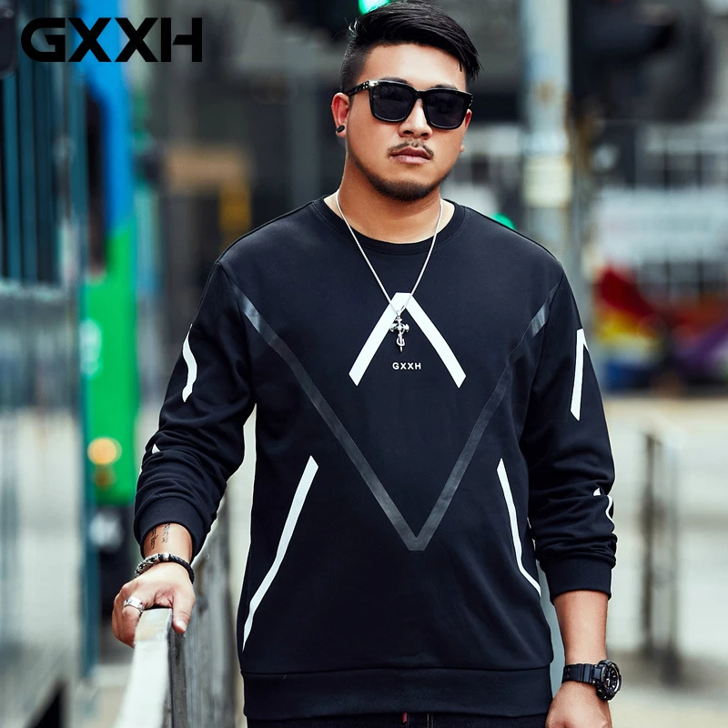 Осень, GXXH, бренд, большой размер, XXL-7XL, мужская, круглый вырез, с геометрическим принтом, свободный, Повседневный, черный, пуловер, толстовки для мужчин