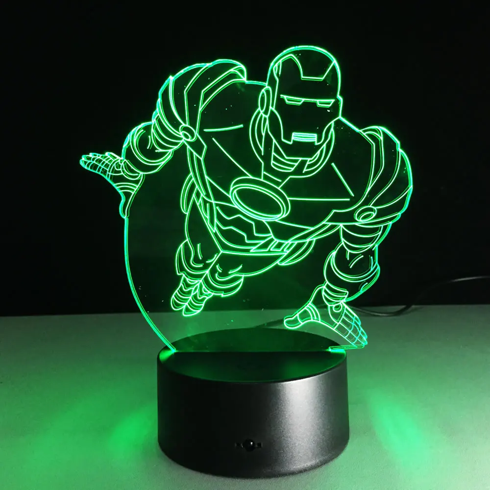 Крутой Железный человек 3D иллюзия ночник паук светодиодный 3D настольная лампа для детской комнаты прикроватные лампы украшение лампы