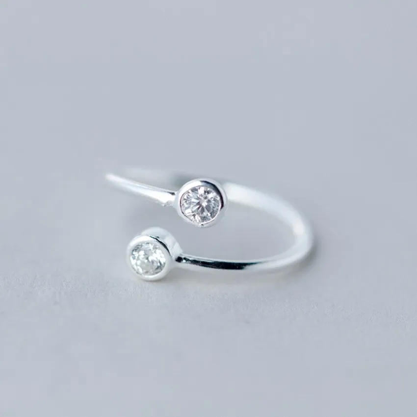 QIMING чистое серебряное кольцо с кристаллом для женщин,, хорошее ювелирное изделие, регулируемое двойное кольцо с фианитами, кольца с открытым носком средней длины
