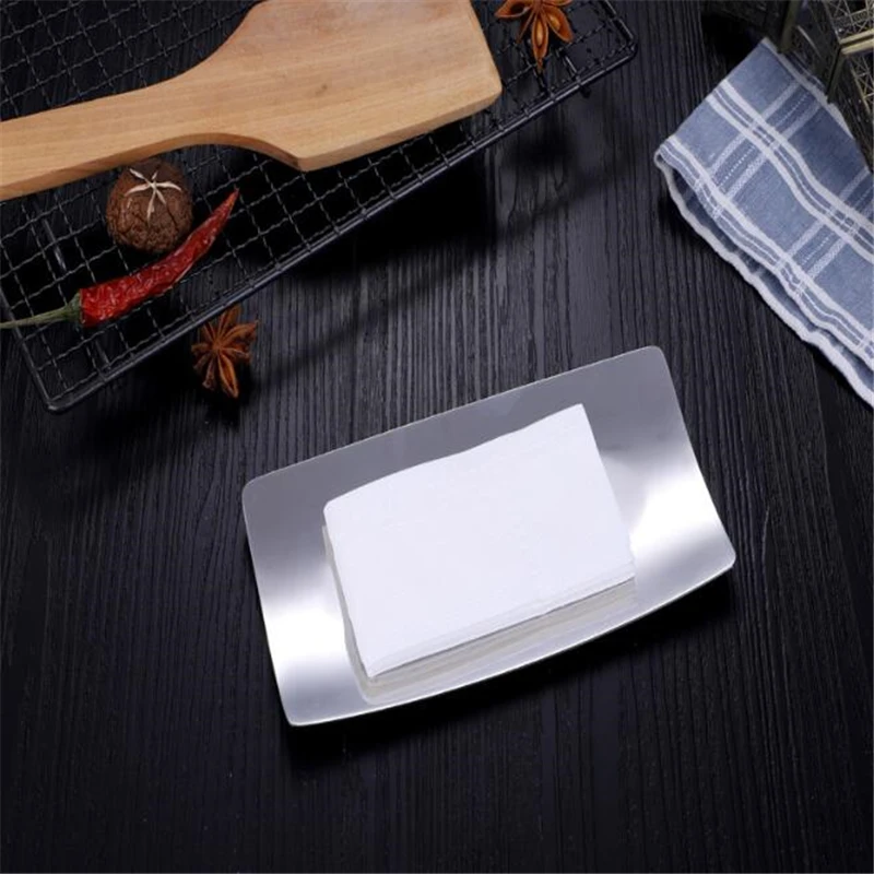 High Quality Stainless Steel Snack Tray Table Ware Fine Polishing Salver Snack Dessert Tray Napkin Tissue Plate Dish 2019 New