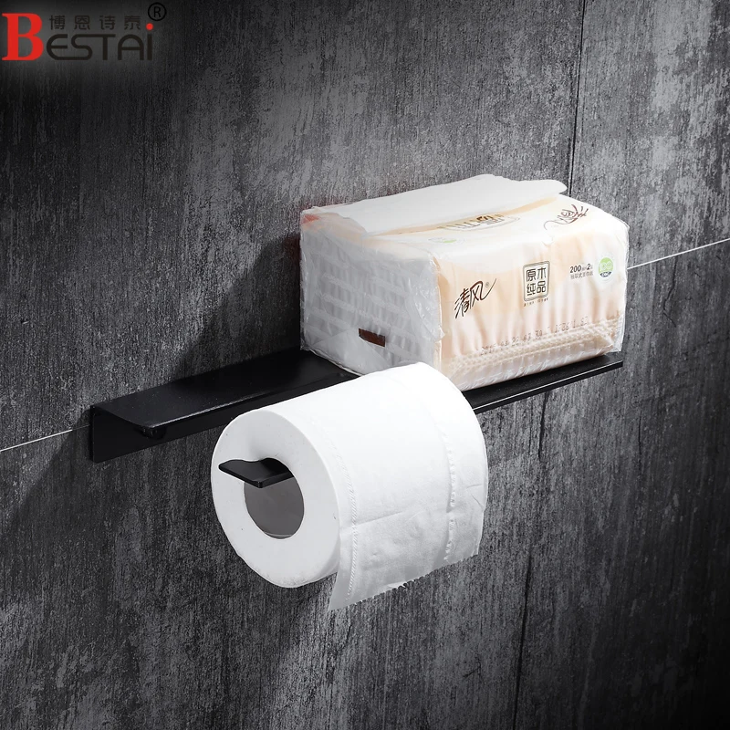 

Bathroom Shelves Black Space Aluminum Toilet Roll Paper Rack with Phone Shelf Wall Mounted Bathroom Paper Holder Useful Sj15
