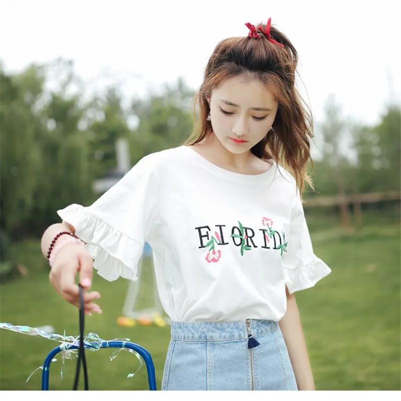 

2019 summer embroidered clothes female new Korean short-sleeved T-shirt ladies shirt women's clothing