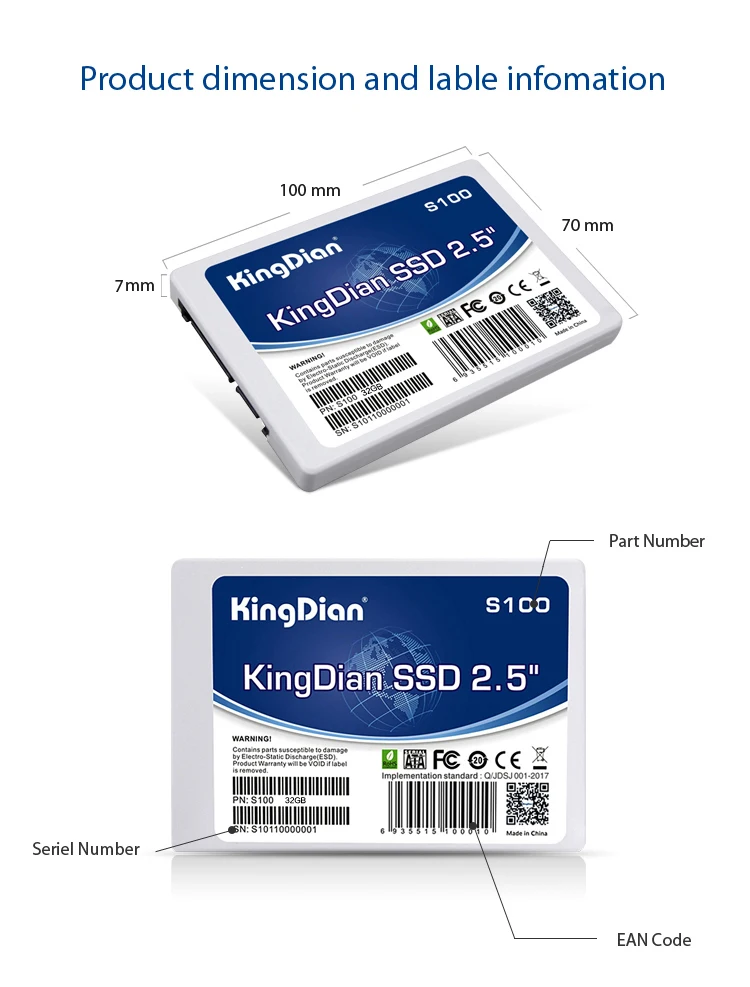 KingDian SSD 32 Гб 60 Гб 64 ГБ 120 ГБ 128 ГБ 480 ГБ 240 ГБ 256 ГБ 2,5 ''SATAII SATA3 Твердотельный накопитель для ноутбука Настольный SDD диск