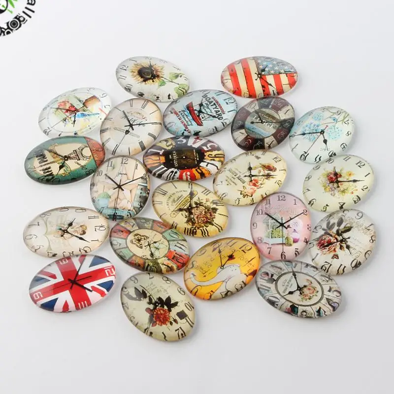 100pcs Flower Background Clock Theme Ornaments Glass Oval