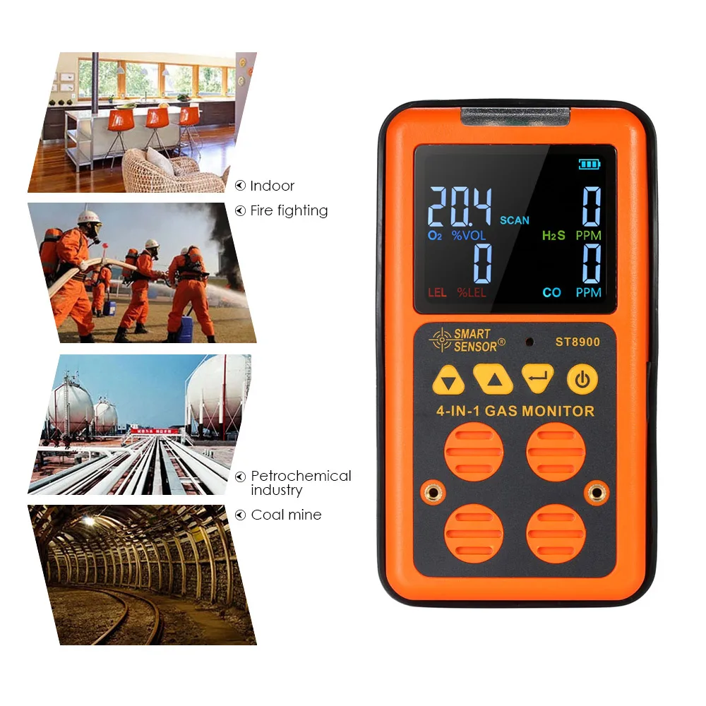 4-in-1 Gas Detector CO O2 H2S Oxygen Meter LEL Gas Monitor Test Analyzer 