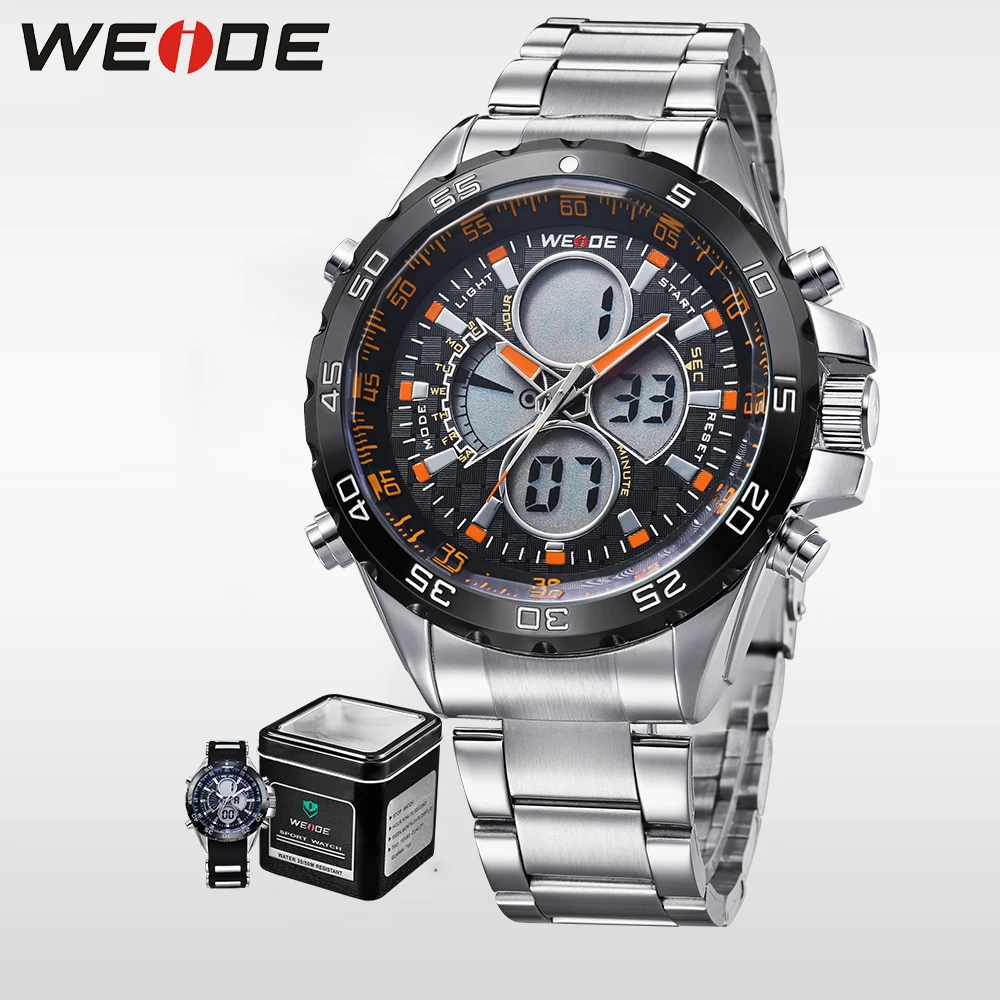

WEIDE Luxury Brand Men Sport Watches Analog Digital Display Waterproof Stainless Steel Starp Watch relogio masculino alarm clock