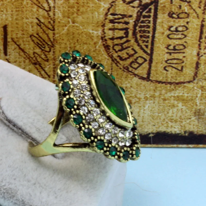 Colorful Green Resin Rhinestone Rings Women Wedding Jewelry Trendy Flower turkish Ring bijuterias Anel Vintage Aneis