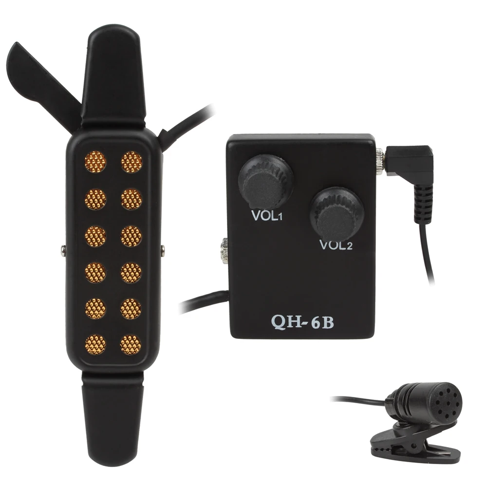 Black Acoustic Guitar Wire Amplifier Speaker + Microphone Sound Control