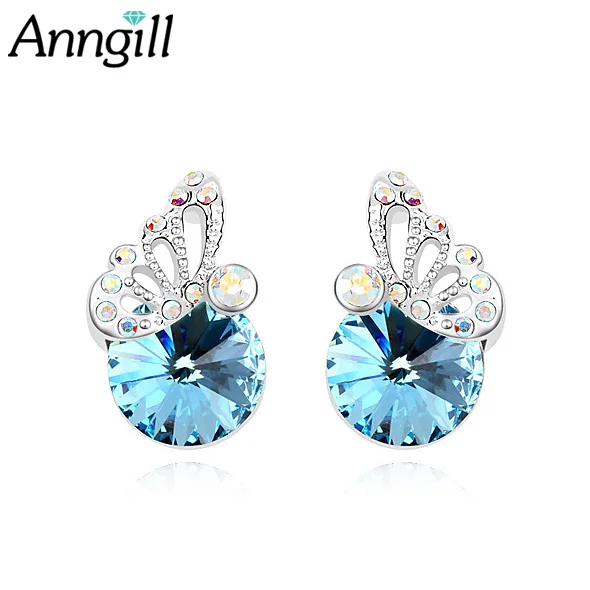 Женские круглые серьги гвоздики с кристаллами Сваровски 100%|earrings for women|round earringsround