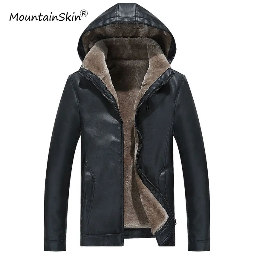 Mountainskin Winter Men's Leather Jacket Warm Thick PU Coat Male
