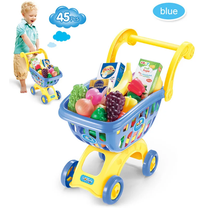 

45 Pcs Set Children Kids Toy Role Play Simulation Fruit Supermarket Shopping Cart M09