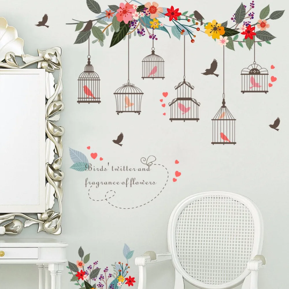 Large Removable Wall Decal Set - Tree, Flowers, Owls, Birdcage & Butterflies, DIY Mural For Kids' Room, Nursery, Playroom