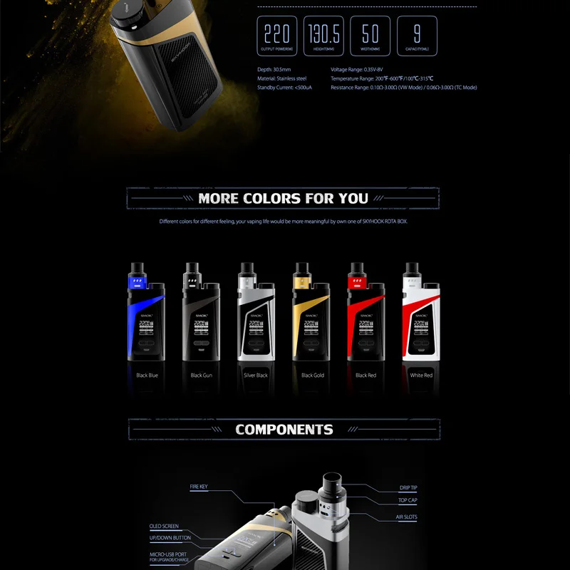 100% Original SMOK Electronic Cigarettes SMOK SKYHOOK RDTA Box Mod Kit Dual Battery Vaporizer 9ml Liquid Atomizer E Cigarettes  (9)