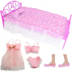 3 шт./компл./комплект, аксессуары для спальни = 1 кровать + 1 Пижама + 1 обувь на плоской подошве, мебель для кукольного домика, Одежда для куклы
