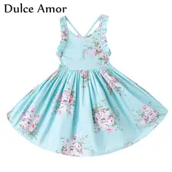 Dulce Amor Летнее платье для маленьких девочек с цветочным принтом Обувь для девочек праздничное платье с открытой спиной для Обувь для девочек