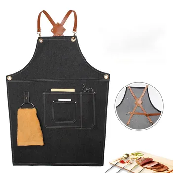 

Jean Apron Pinafore Waist Cloth Protective Apron Cloth Waiter Clothes Household Anti-oil Kitchen Apron Baking Protective Tool
