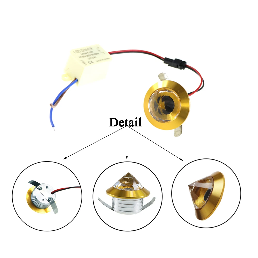 10 шт. мини Точечный светильник 1 Вт 3 Вт со светодиодным драйвером Кристалл Шкаф вниз светильник s потолочный светильник из алюминия основание теплый белый светильник встраиваемый IQ