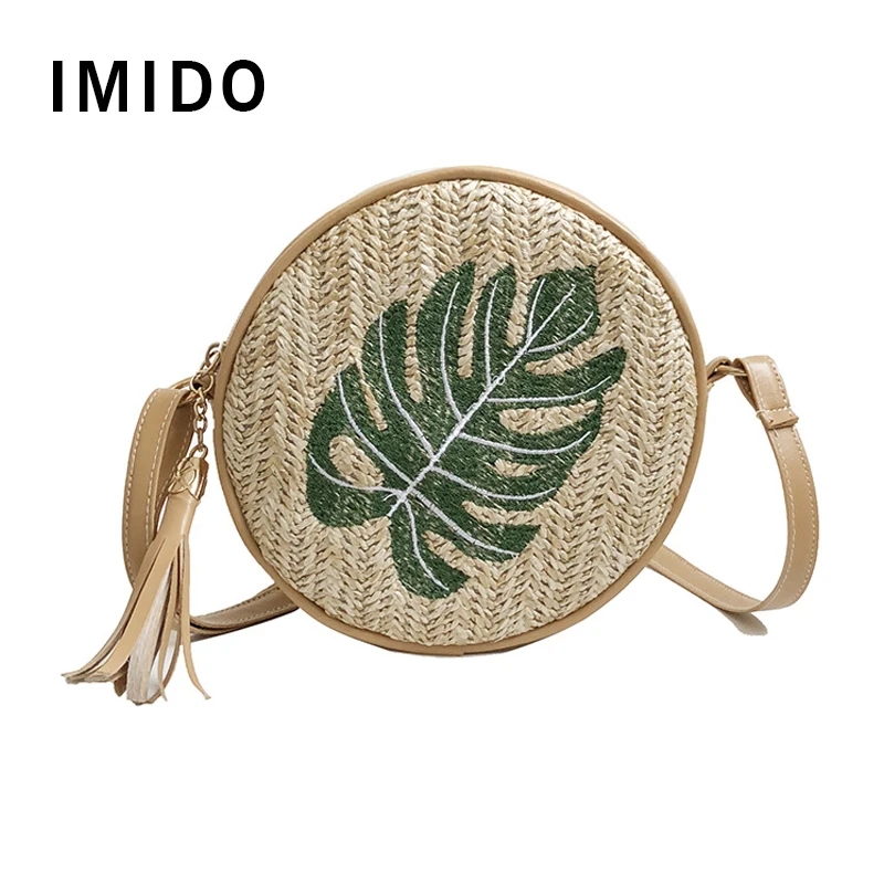 

2019 Woman's Handbag Retro Rattan Handwoven Straw Bag Shoulder Bag Crossbody Bags for Women High Quality Round Bag Solid Color 1