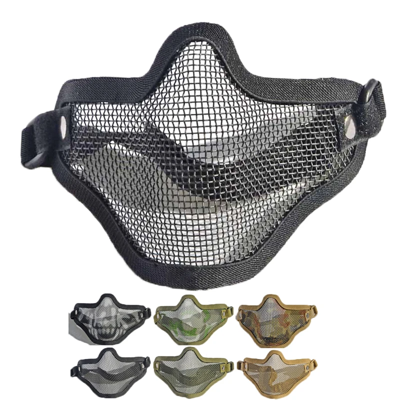 Half Face Metal Steel Wire Mesh Masks Tactical Hunting CS single belt