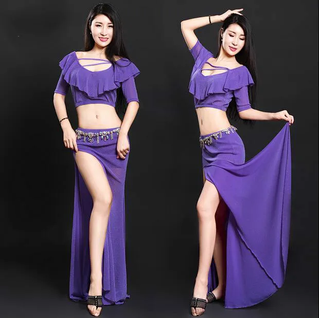 

Sexy Women Soft Belly Dance Costume Oriental Dancing Training Clothing Top+Skirt Suit for Women belly dance wear DW058