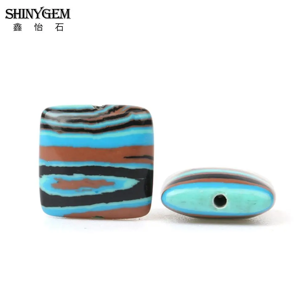 ShinyGem 12 мм квадратные каменные бусины черный коричневый узор в полоску Синий