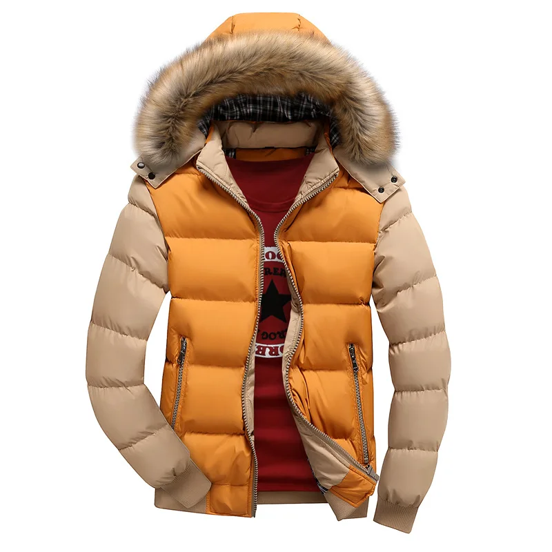 Зимнее мужское повседневное пальто с меховым капюшоном и хлопковой подкладкой, Мужская брендовая ветрозащитная Водонепроницаемая ветровка в стиле пэчворк, мужские куртки