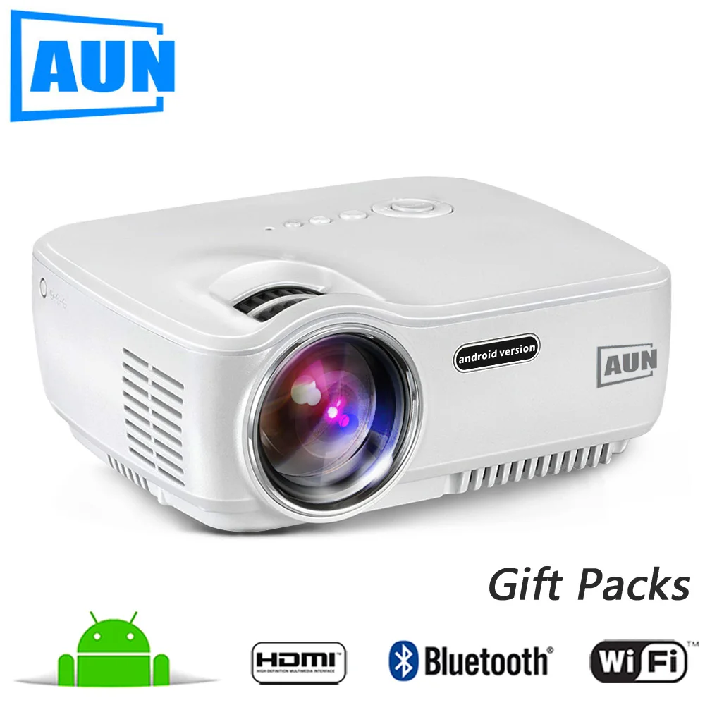  AUN Projector AM01S 1400 Lumens LED Projector Set in Android 4.4 WIFI Bluetooth Support Miracast Airplay KODI AC3 MINI Beamer 