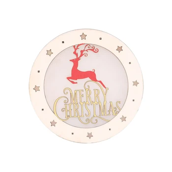 

Creative Chrsitmas Decorations Led Light Round Wooden Hanging Battery Ornaments Decoration For Christmas Girls Gift