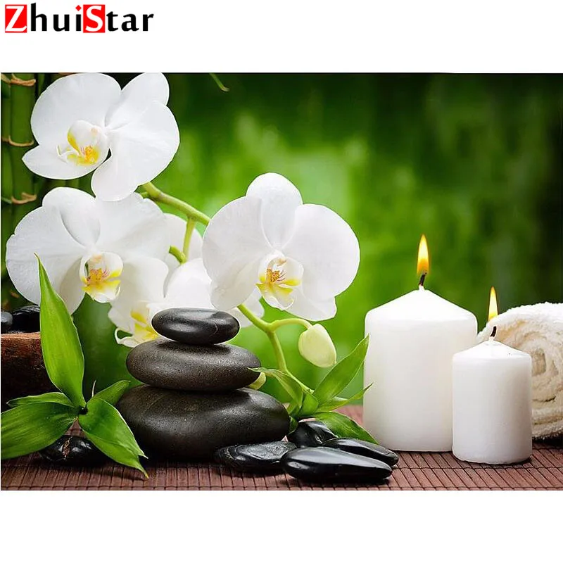 New Full Square Diamond 5D DIY Painting &quotOrchid Candles Stones&quot Embroidery Cross Stitch Rhinestone Mosaic Gift | Дом и сад