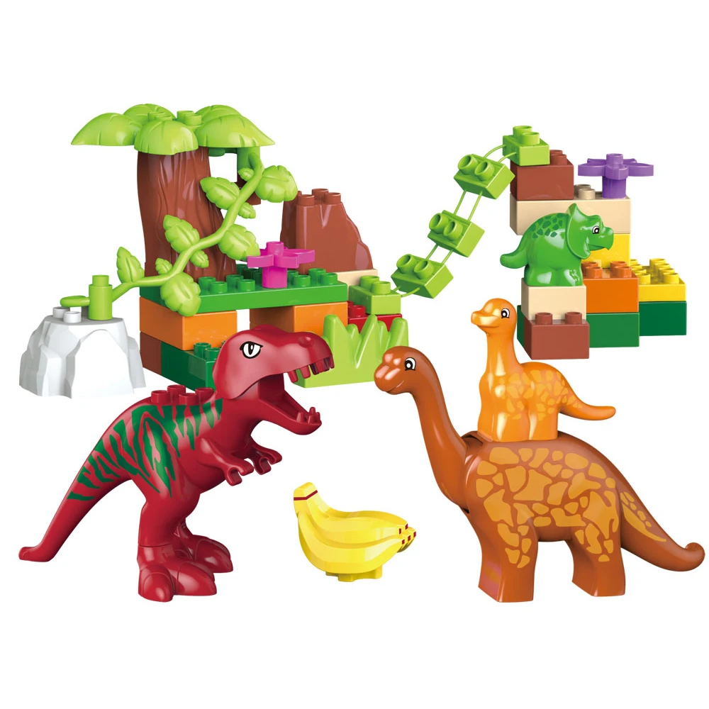 

40pcs Legoings Duplos Jurassic World Dino Valley Building Blocks Large particles Dinosaur Animal Bricks Toys For Children