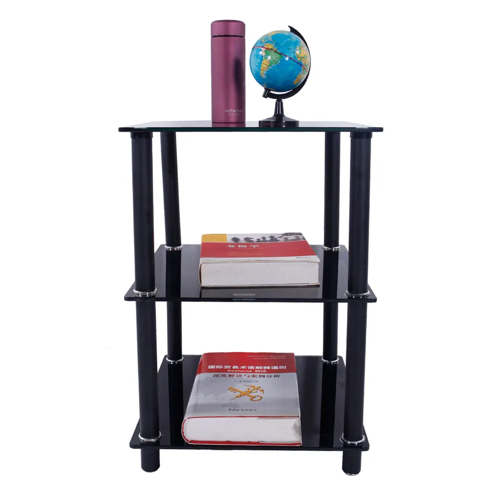3 Tiers Tempered Glass Side Table Rectangle End Table Black Dropshipping