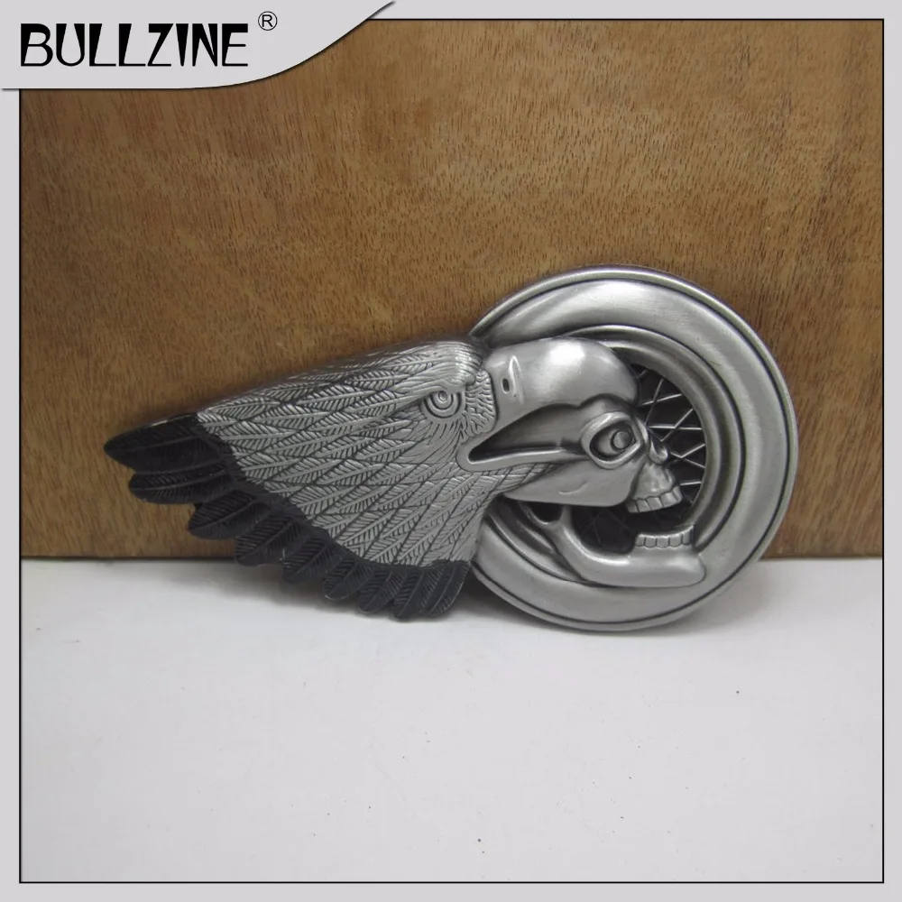 

The Bullzine Skull belt buckle with pewter finish FP-03295 with continous stock suitable for 4cm width belt
