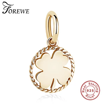

Lucky Four Leaf Clover Gold Beads Fit Original Pandora Charm Bracelet 925 Sterling Silver Dangle Charms for Jewelry Making 2019