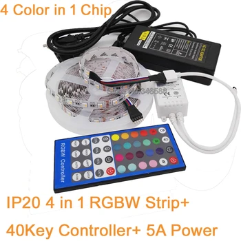

5M 12V 5050 4 Color in 1 Chip RGBW RGBWW LED Strip Tape 60 LED/M IP20 Non-Waterproof + 40key IR Remote Controller+12V 5A Power