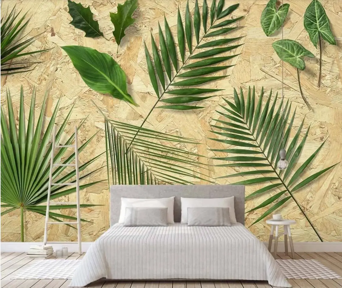 3D настенная фотобумага с тропическими листьями большая для гостиной ручная