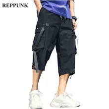 REPPUNK хип-хоп карманы спортивные брюки для мужчин летние новые боковые мужские мешковатые шаровары, штаны для бега брюки карго длиной до икры уличная
