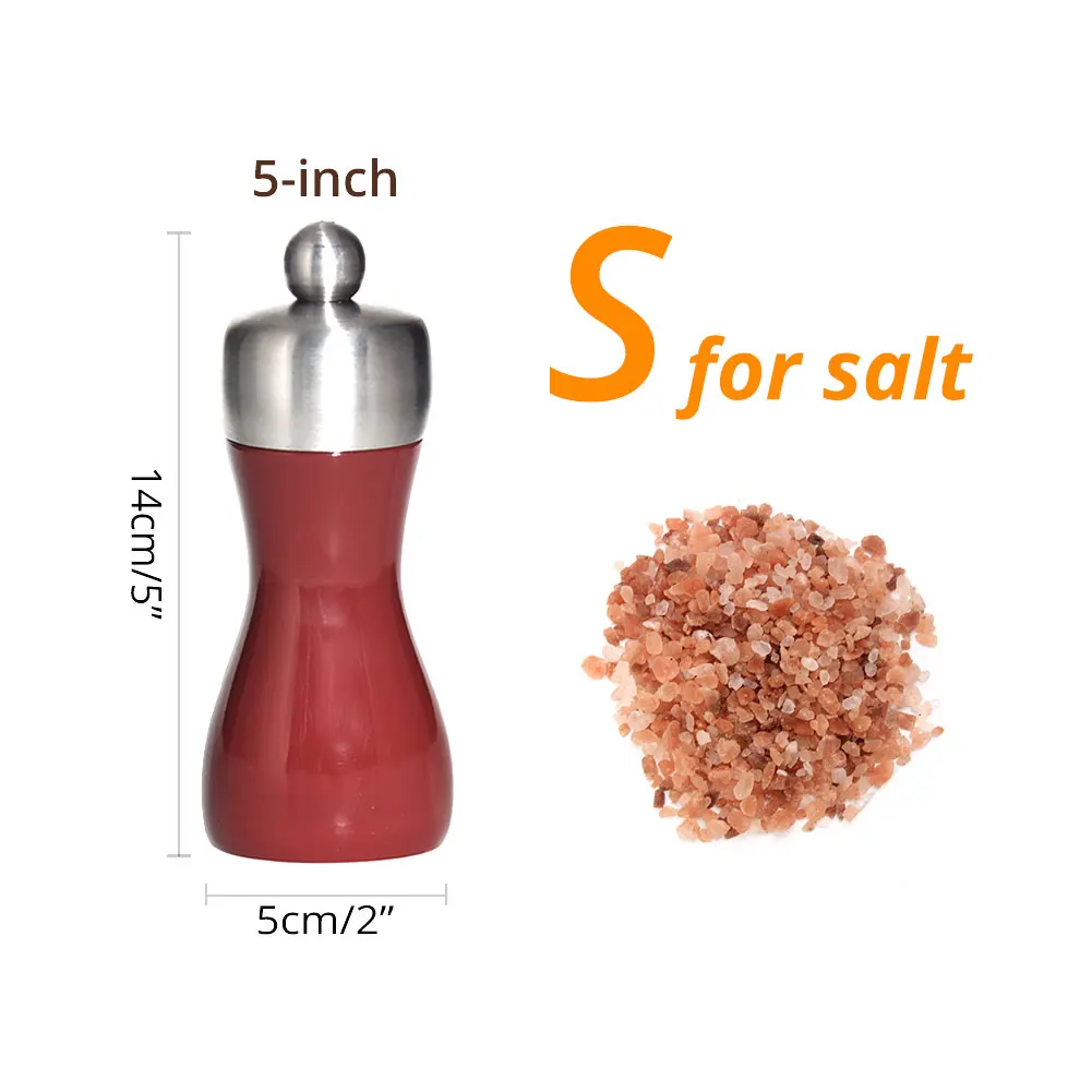 Высококачественная деревянная мельница для соли и перца, буковая мельница для перца, шейкеры с регулируемой углеродистой сталью или керамическим сердечником, ярко-красный - Цвет: 5 inch for SALT
