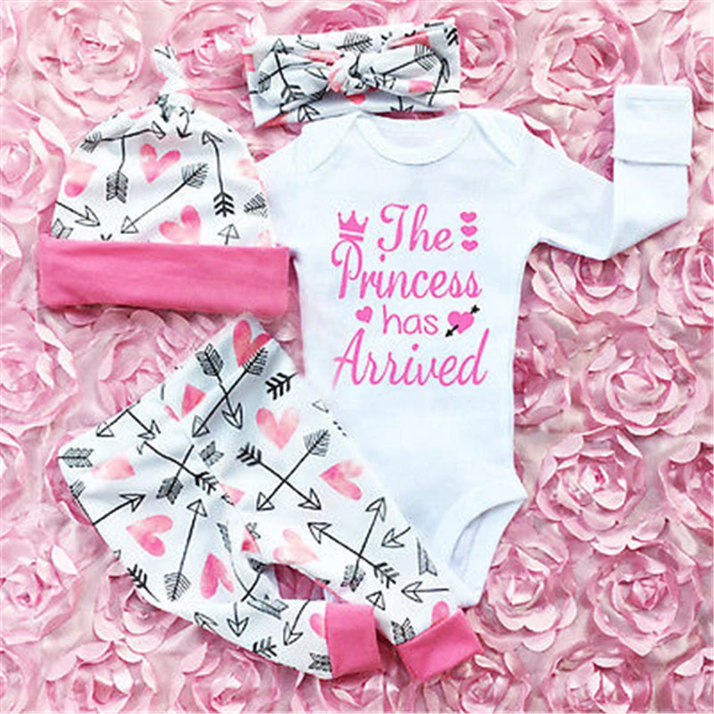 

4PCS Newborn Infant Baby Girls Clothes Playsuit Romper Pants Bodysuit Outfit Set Hot New Baby Girl Clothes Bodysuit +Pants +Cap