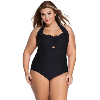 

Plus Size One-Piece Swimsuit Women's Push Up Bodysuit Swimwear Female Large Print Solid Beachwear Swimming Bating Suits