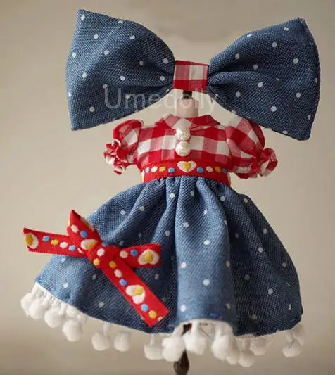 dress and headwear 1 комплект милое джинсовое платье в красную клетку для Blyth, Azone, Licca Одежда для кукол аксессуары - Цвет: dress and headwear