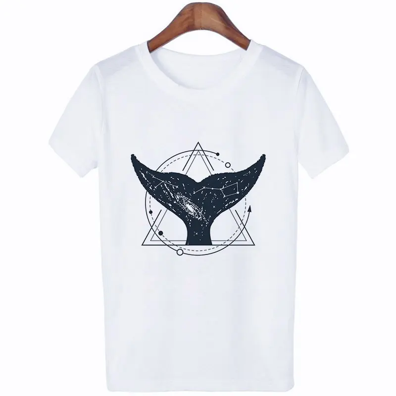 Vintage Vogue Whale Tail Printed Gothic Tshirt Cosmic Belief Harajuku Summer Tops T Shirt Women Vintage Streetwear Vegan T-shirt