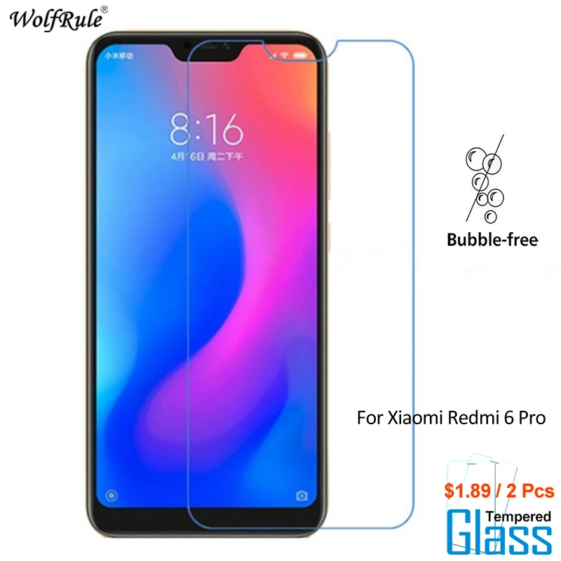 2 шт для стекла Xiaomi Redmi 6 Pro защита экрана закаленное стекло WolfRule Защитная пленка
