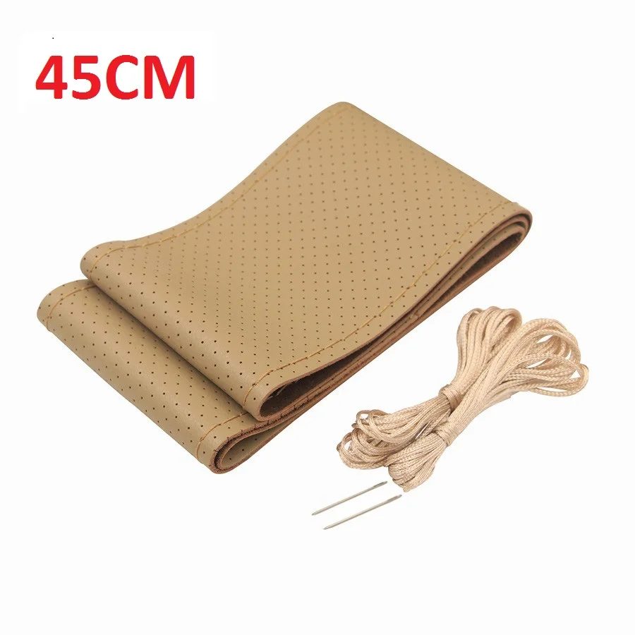 BEIGE 45CM Натуральная кожа 42 45 47 50 см Автобус Грузовик тяжелый автомобиль чехол рулевого колеса автомобиля для BENZ IVECO Renault MAN SCANIA VOLVO DAF FIAT - Название цвета: BEIGE 45CM