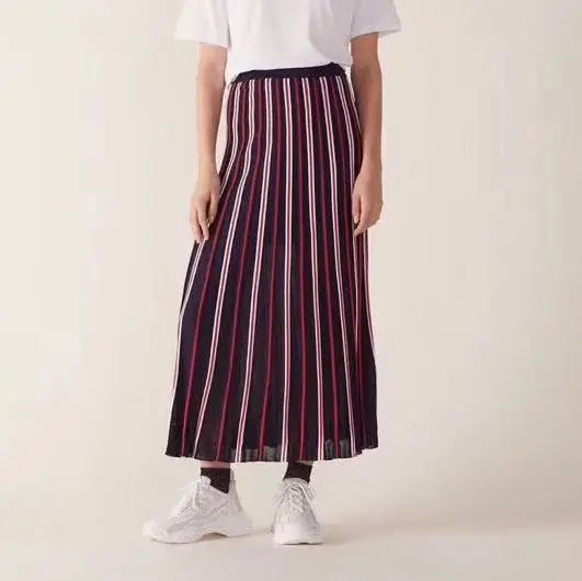 Весна Новая эластичная талия винтажный дождь, цветной, в полоску Выдалбливают женские элегантные трикотажные гофрированные длинные юбки