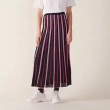 Весна Новая эластичная талия винтажный дождь, цветной, в полоску Выдалбливают женские элегантные трикотажные гофрированные длинные юбки